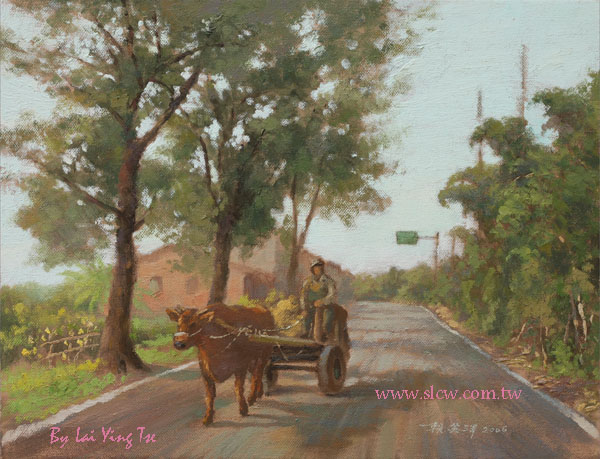 An Oxcart in Late Afternoon Sunshine_Painted by Lai Ying-Tse